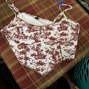 SHEIN Burgundy and White Toile Print Crop